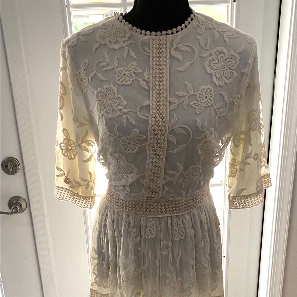 Poppywell Cream Lace Midi Dress